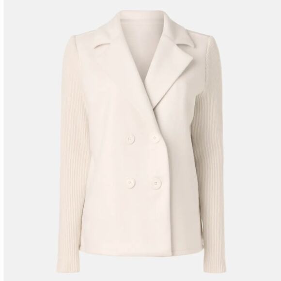 Splendid White Double Breasted Sweater Jacket SMALL Felted Boxy Career Wool $198 - Picture 3 of 10